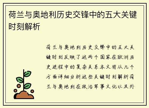 荷兰与奥地利历史交锋中的五大关键时刻解析 荷兰与奥地利历史交锋中的五大关键时刻解析